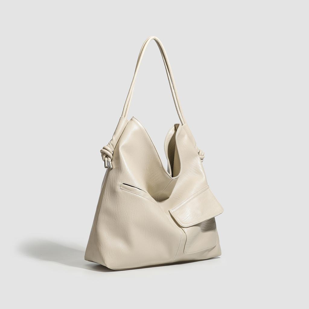 Simple Bag Women's New Fashion Retro Shoulder Bag Soft Leather Large Capacity Niche Tote Bag College Student Commuter Bag