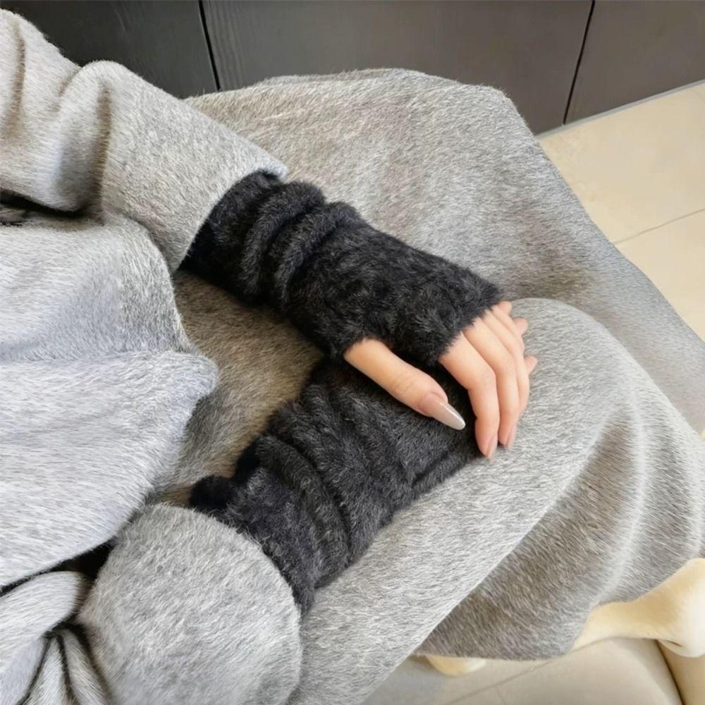 Hole Woolen Gloves Korean Style Long Fingerless Sleeves Knitted Warm Sleeves  Streetwear