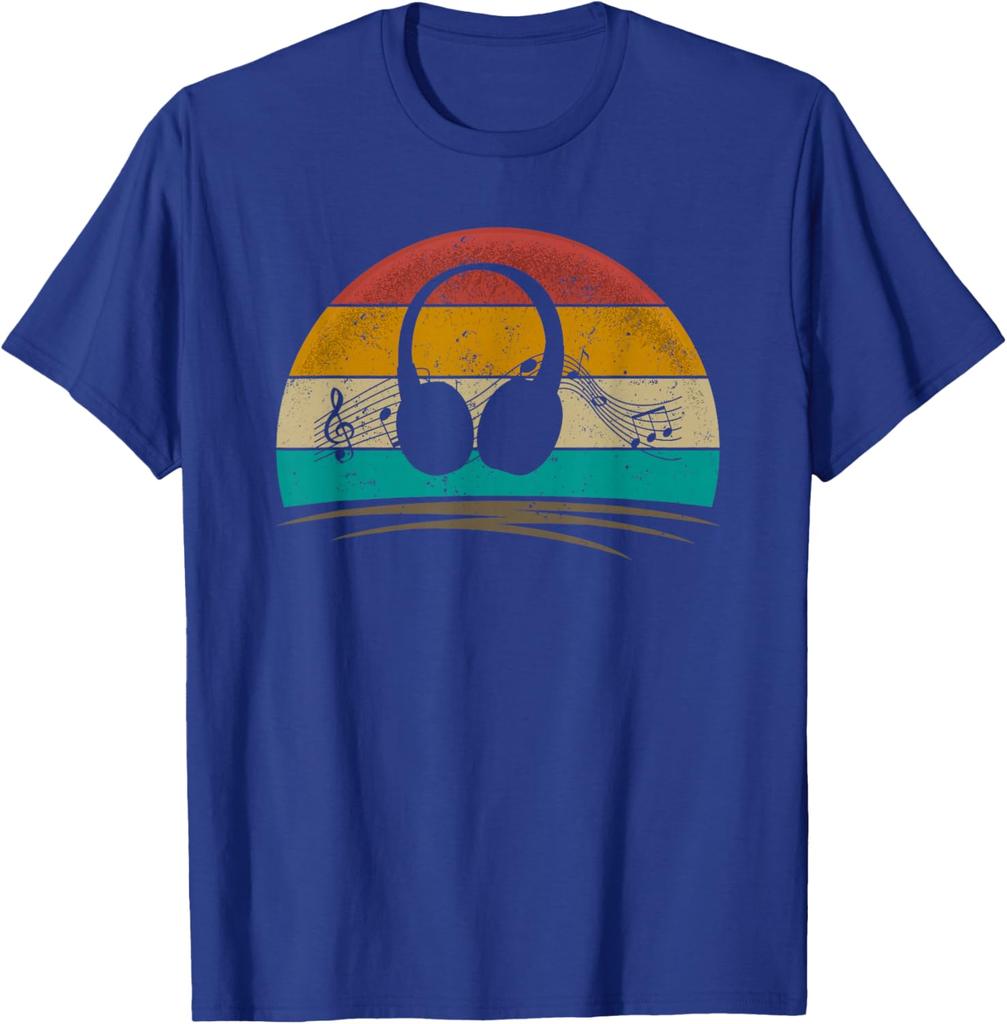 Headphones Music Retro Sunset Graphic T-Shirt Vintage Aesthetic Tee for Men Women