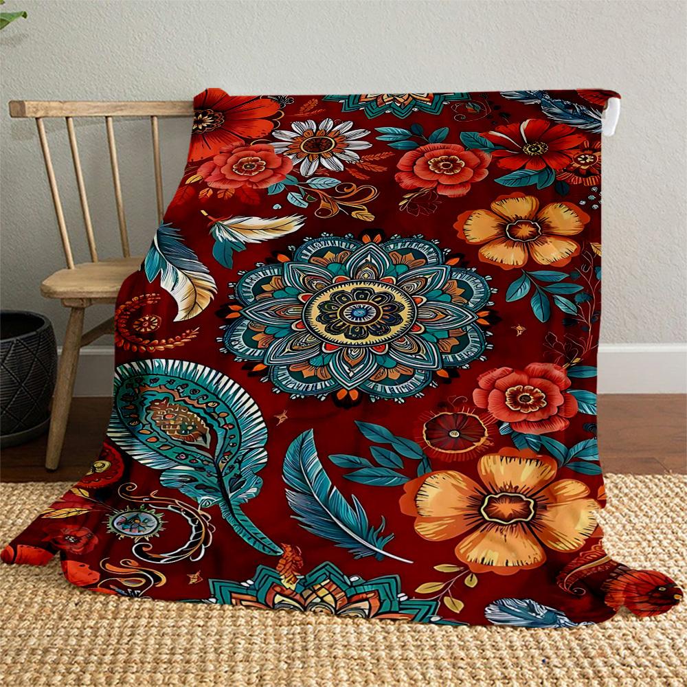 1PC Floral MandalaOutdoor Flannel Blanket - Soft Plush Decor for Picnics, camping, Bedroom, Playroom, Office, or Lunch Break 1268A