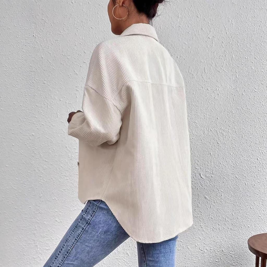European-American Women's Corduroy Long Sleeve Solid Color Shirt Jacket 2025