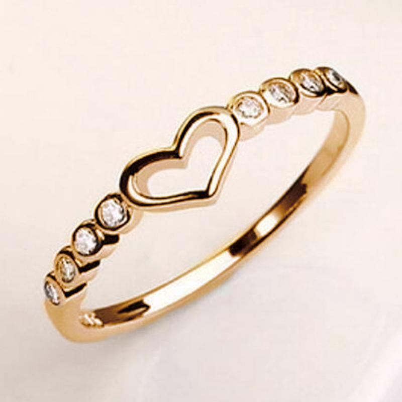 Huitan Hollow Heart Finger Rings for Women Exquisite Thin Rings Wedding Bands Accessories Anniversary Gift Statement Jewelry