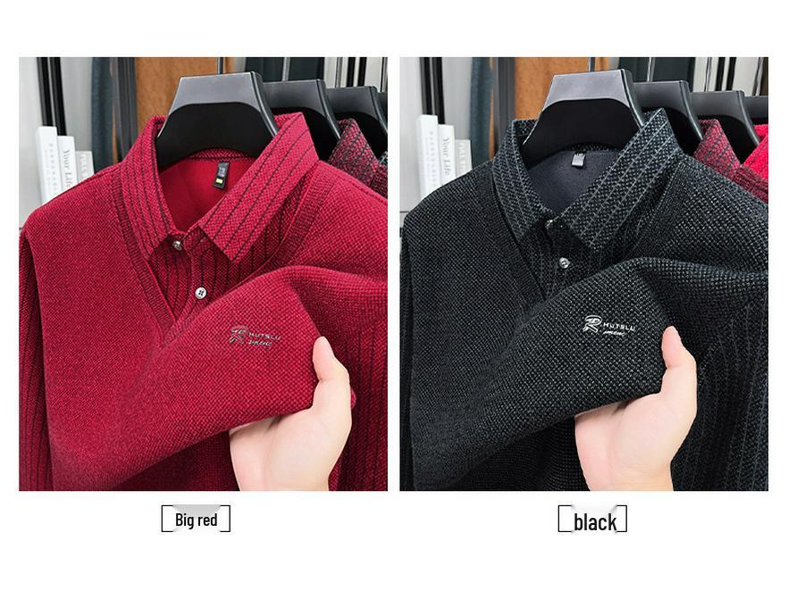 Men's Thickened Velvet Lapel Sweater for Autumn/Winter - Middle-Aged and Elderly Dad Style
