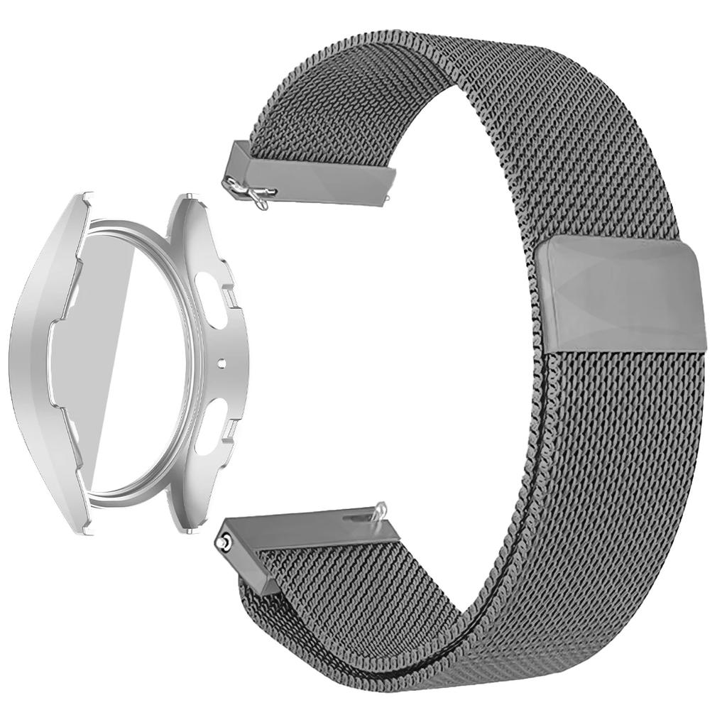 Coque PC + Bracelet Métal pour Samsung Galaxy Watch 7/6/5/4 44mm 40mm Bracelet Milanais Pare-chocs Protecteur en Verre Trempé Accessoires