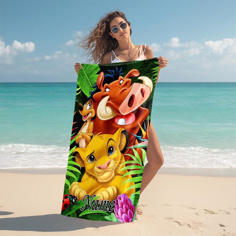 Personalized Lion Adventure Beach Towel Microfiber Beach Towel Thin Absorbent for Beach Swimming Yoga Bath Sports. 0910350