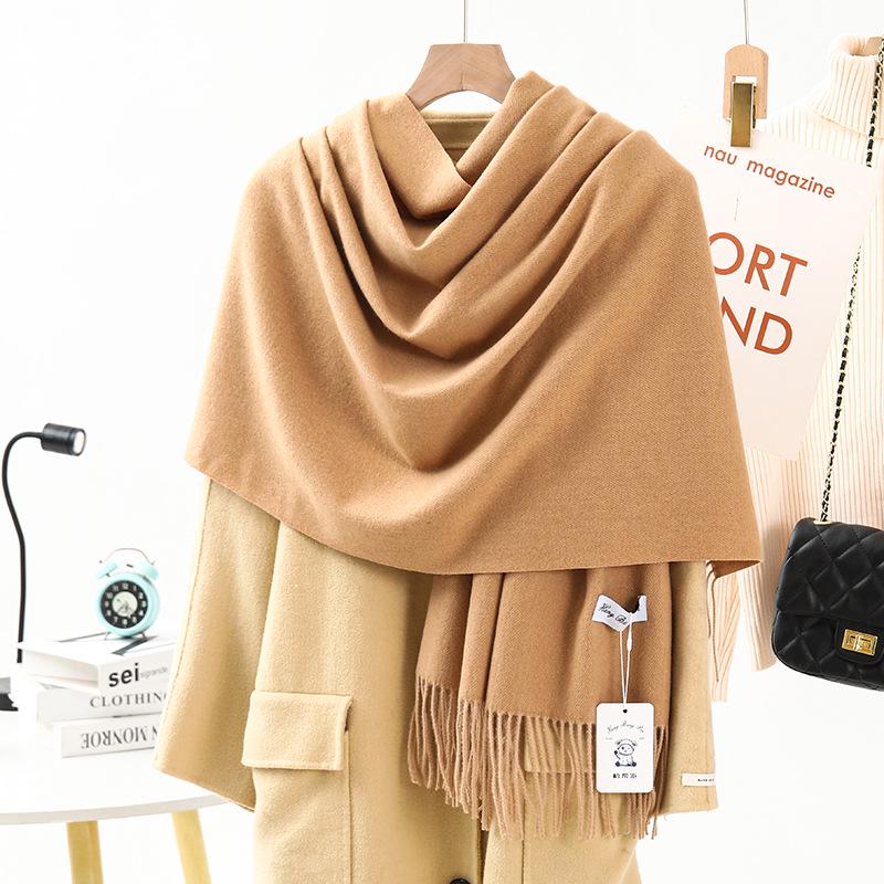 High-End Wool & Cashmere Solid Color Scarf/Shawl: Versatile Korean Style for Women - Autumn/Winter