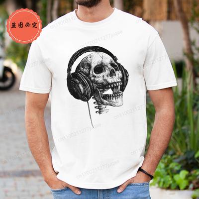 Musik Für Immer Totenkopf mit Kopfhörern Grafik Rock Song T-Shirt Kleidung Männer Frauen Street Oversized T-Shirts Hip Hop Streetwear
