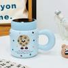 Girls' Cute Ceramic Cup Household Suit Mug Small Monster Water Cup Mirror Cup with Lid Simple and High Appearance
