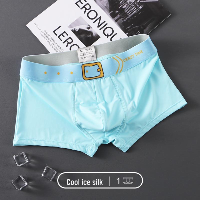 New Men's Summer Breathable Ice Silk Boxer Briefs Mid-Waist Underpants