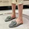 Women Elegant Summer Versatile Flat Sole Square Toe Lady Slippers Bling Rhinestone Half Slippers Female Outside Muller Shoes