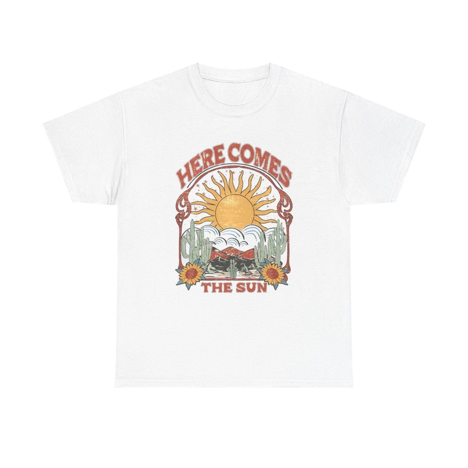

Heres Comes The Sun Graphic T Shirt Vintage Unisex Heavy Cotton Tee XL