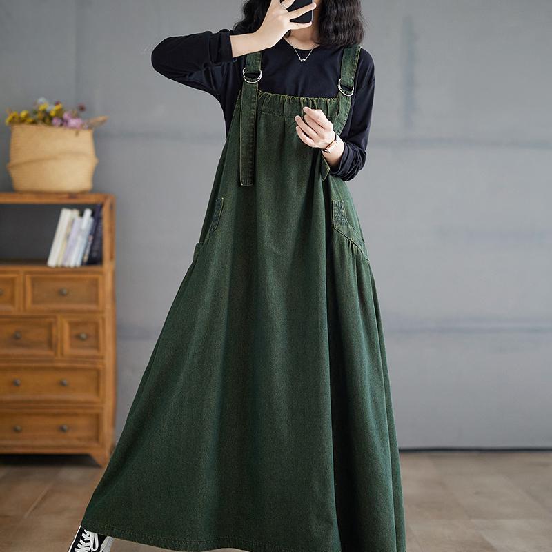 Women's Summer Denim Sundress Suspenders Sleeveless Baggy Denim Dress Casual Plus Size Midi Sundress