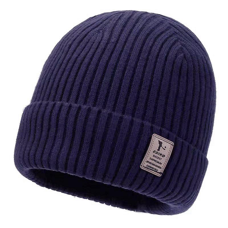 

Hot Sale Men Fashion Fur Lined Beanie Hat Keep Warm Winter Hat Thick Soft Stretch Hat For Men Outdoor Winter Cap 56cm-60cm темно-синього кольору
