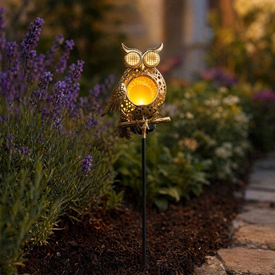 Solar Owl Garden Light, Outdoor Metal Owl Solar Light with Stake, LED Warm Glow Pathway Light for Backyard Patio Lawn Flower Bed