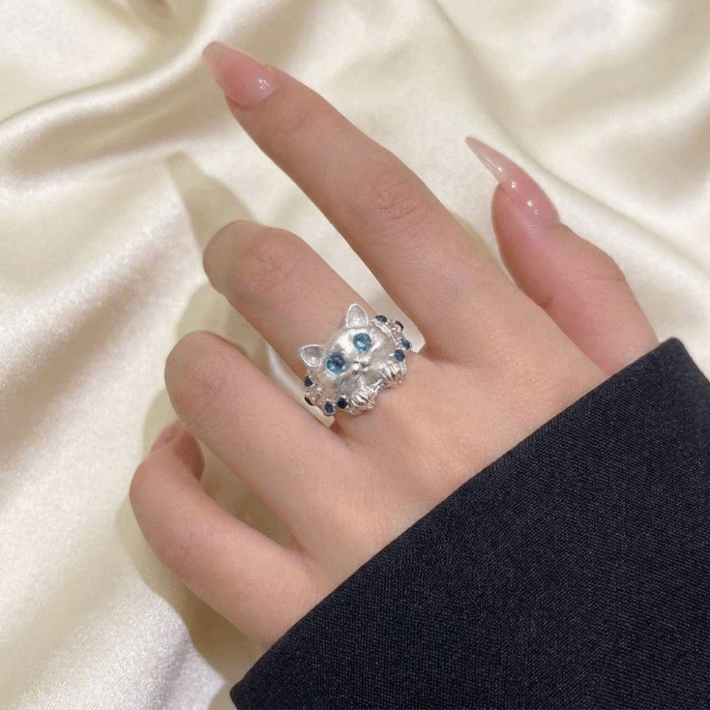 Open Band Open Ring Adjustable Fit Index Finger Ring Elegant Cat Open Ring Gift for Cat Lovers