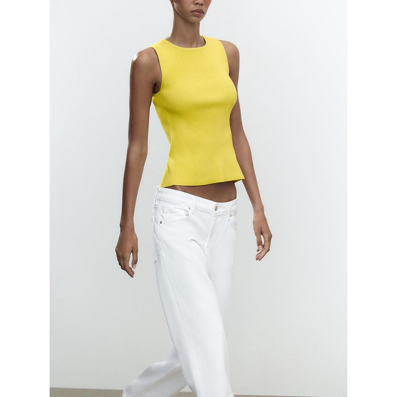 Za2025 Summer New Women Clothes Versatile Back with Rib Sleeveless Knitted Top 3471026 520