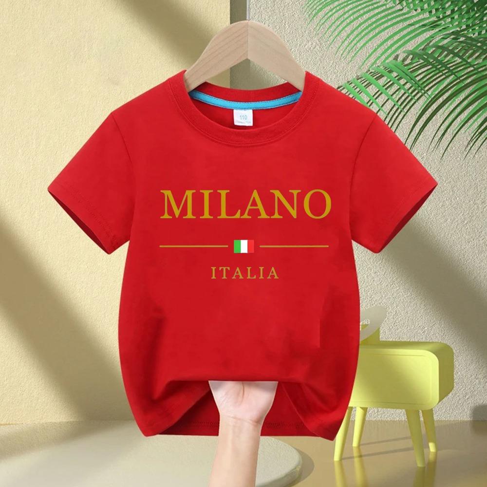 Boys and girls summer  fashionable casual MILANO ITALIA pattern printed sports round neck short sleeved T-shirt 110