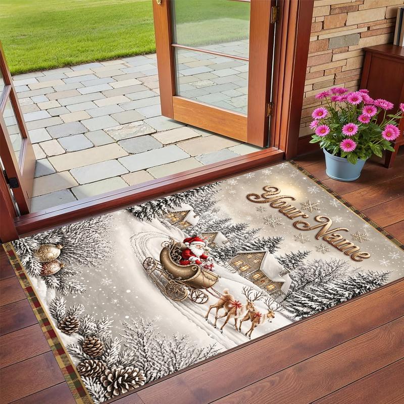 Weihnachts-Benutzerdefinierter Name Gedruckter Quadratischer Teppich Weicher Rutschfester Boden Teppich Für Schlafzimmer Feiertagsgeschenk