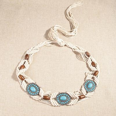 New Middle Eastern Boho Alloy Turquoise Resin Beads Weaving Knotted Ethnic Style Women's Waist Rope