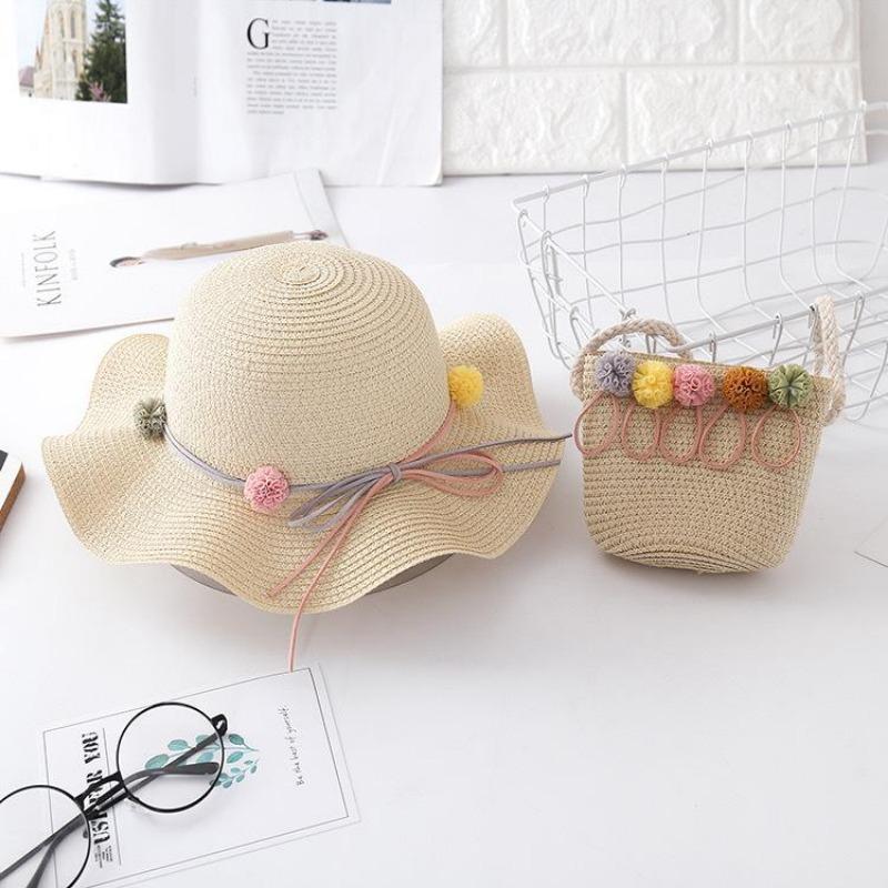 Strohhut für Kinder Sommer Mädchen Strandhut Kinder Sonnenhut Mädchen Sommer Strohhut Tasche Set Sonnenschutz Japan