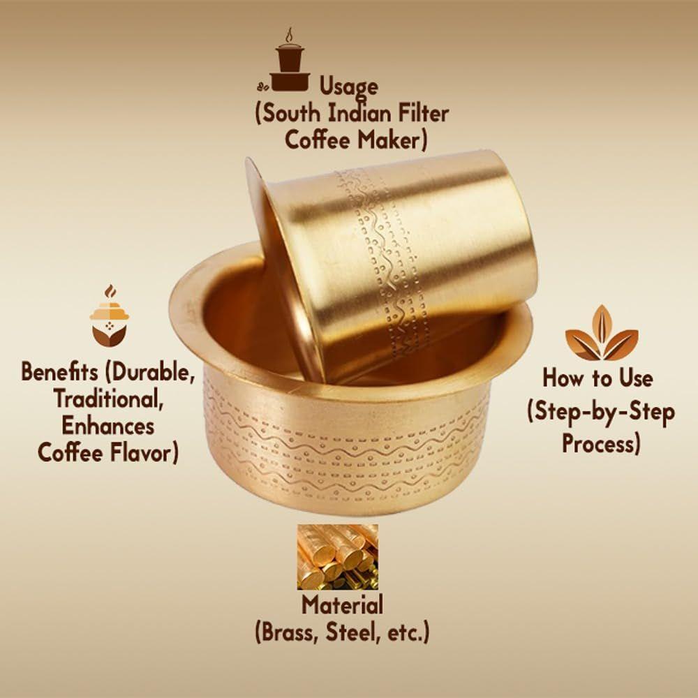 Brass Coffee Cup Dawara/Dabara & Tumbler for Serving Filter Coffee/Tea/Traditional Kumbakonam Dabara Set Matt - 150ml (Set of 6)