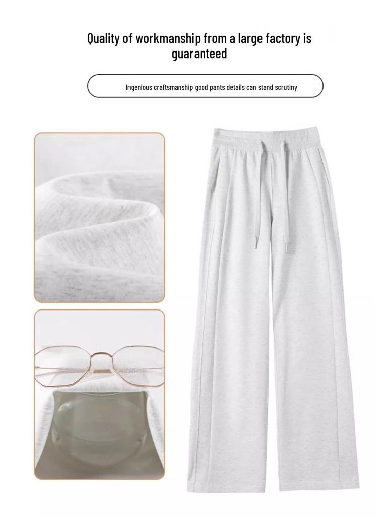 Women's Gray Wide-Leg Sweatpants: Spring & Autumn 2024 Casual Loose Fit