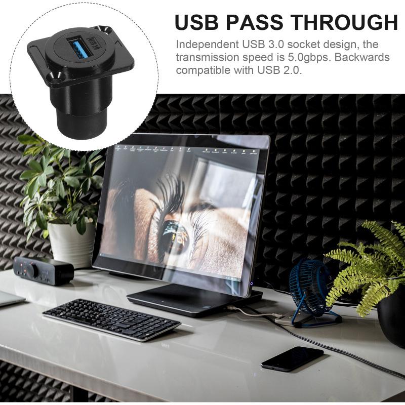 USB Panel Socket Pass Through Bulkhead Adapter Waterproof Cable Data Extension 30 Mount Coupler