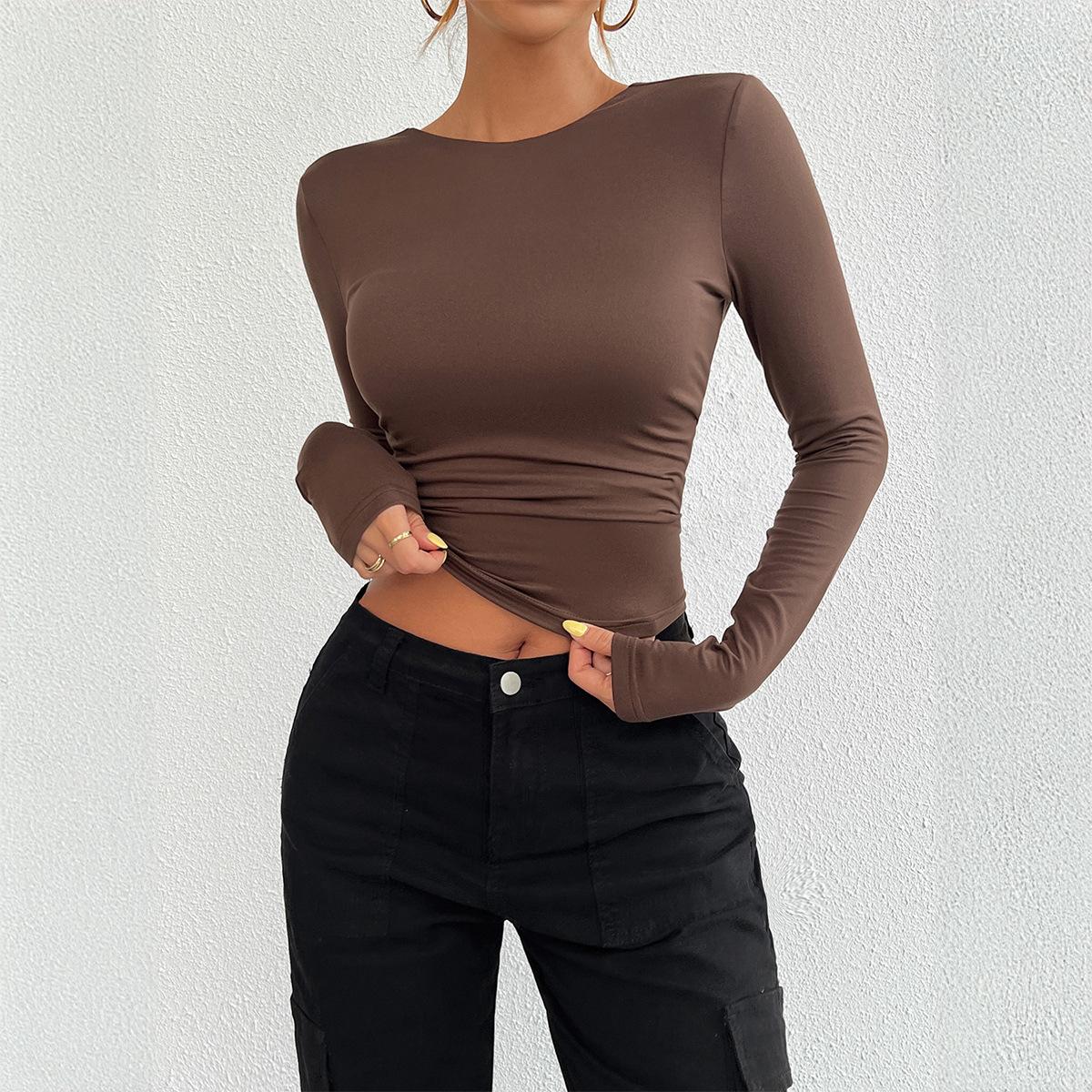 

New Daily Fitness Commuting Sexy Slim Fit Y2k Base Shirt Women S Casual Loose Long Sleeved T-Shirt Top XL коричневий