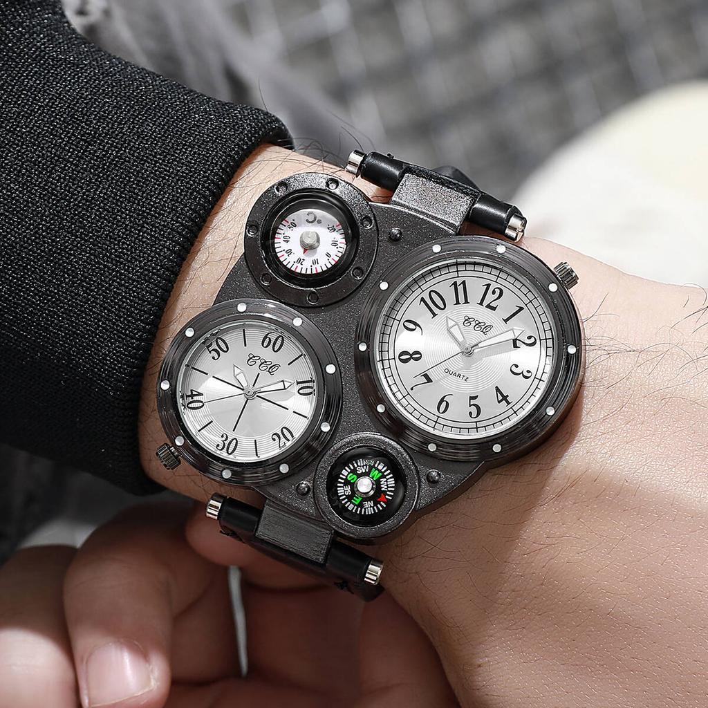 Luxury Large Dial Men Sports Watches Casual Leather Strap Quartz Wristwatches for Men Clock Reloj Hombre