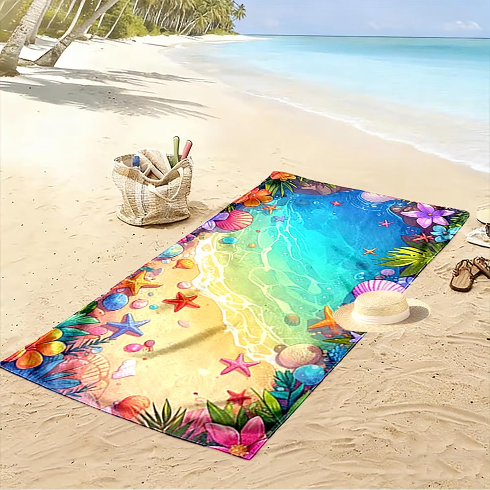 Tropical Beach Shells Design Beach towel quick-drying for travel outdoor sports jogging beach and swimming