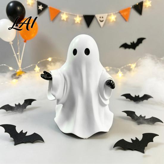 Süße Halloween-Geschenke Weiße Geister-Harzfigur Miniaturfigur Dekoration Mattes Dekor Finish Tischplatte Statue für Zuhause Regal Party Modern