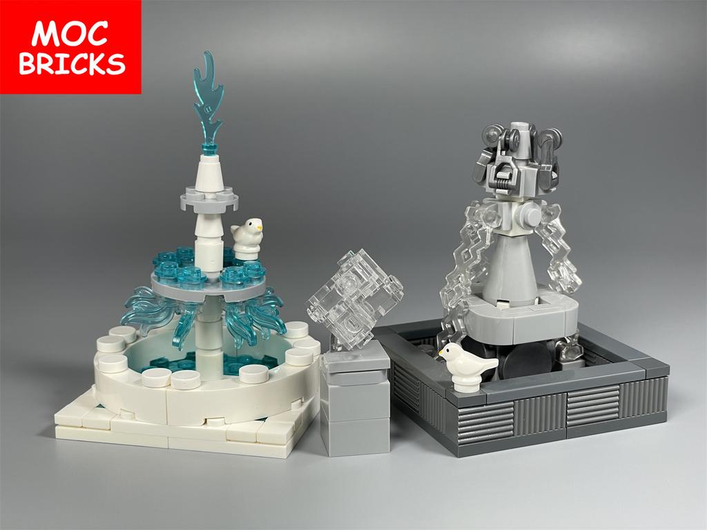 Non-Toxic Moc Bricks Mini Cube Statue Fountain Architecture Diy City Street View Model Building Blocks Accessories Children'S Toys