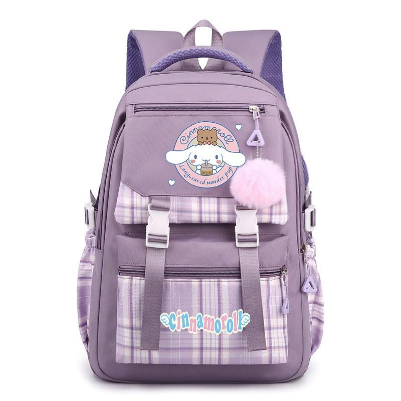 Cinnamoroll Kids School Backpack Boys Girls Large Capacity 20-35L Nylon Dual Strap Bag With Arc Shoulder Straps