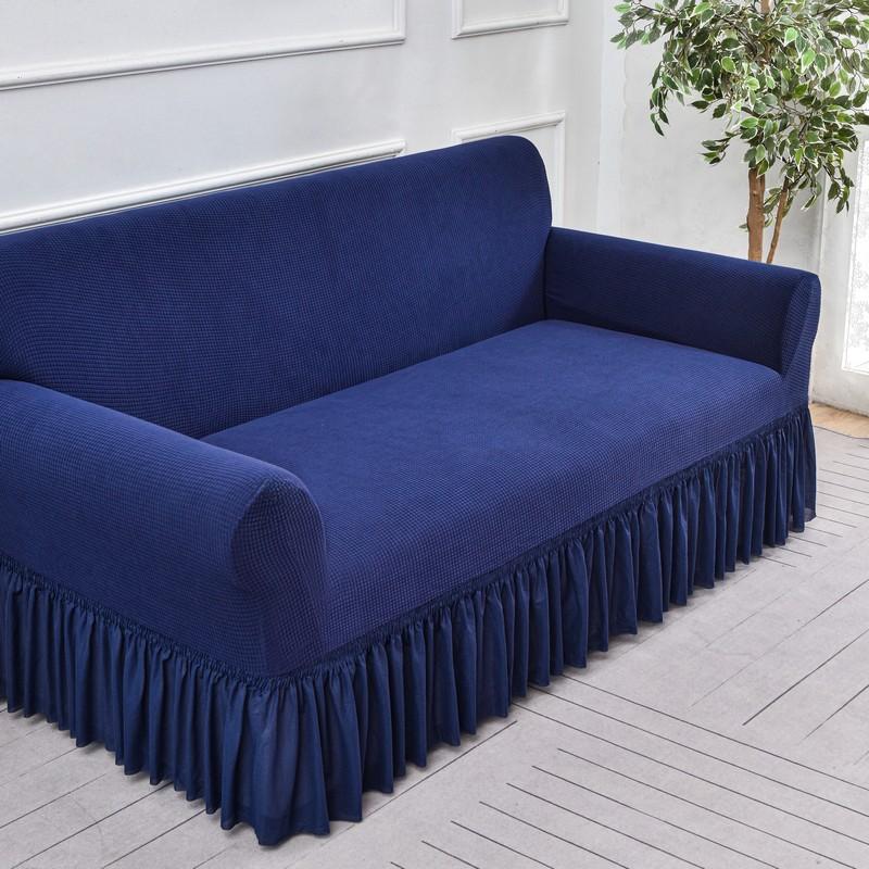 Solid Color Thick Elastic Jacquard Sofa Cover for Living Room - Skirted 1/2/3/4 Seater Options Available