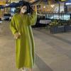 Green long-sleeved knitted dress women's autumn and winter loose straight long sweater skirt with base and temperament long dress