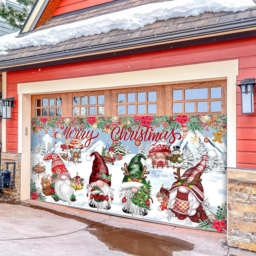 Christmas Gnome Garage Door Banner Decoration Large Garage Cover 16ft x 7ft