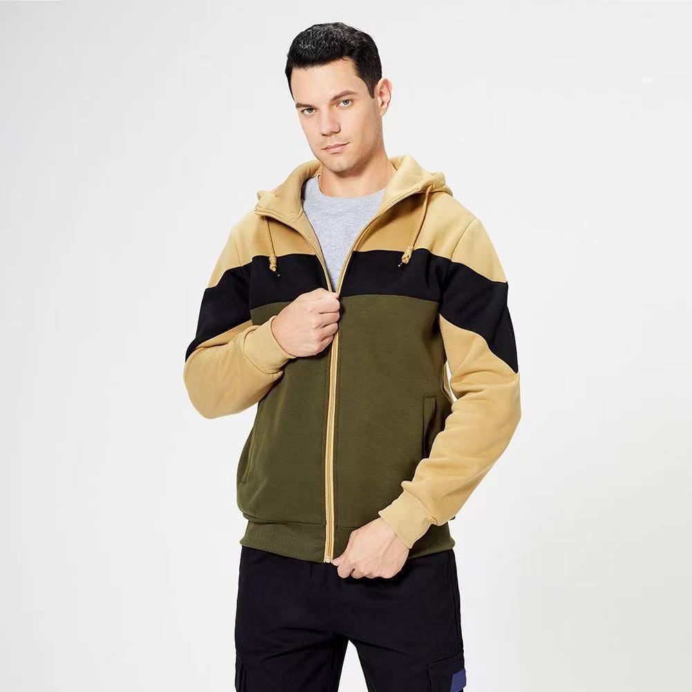 Men's Plus Size Color Block Hooded Zip-Up Cardigan Jacket - European & American Spring/Autumn Casual Wear