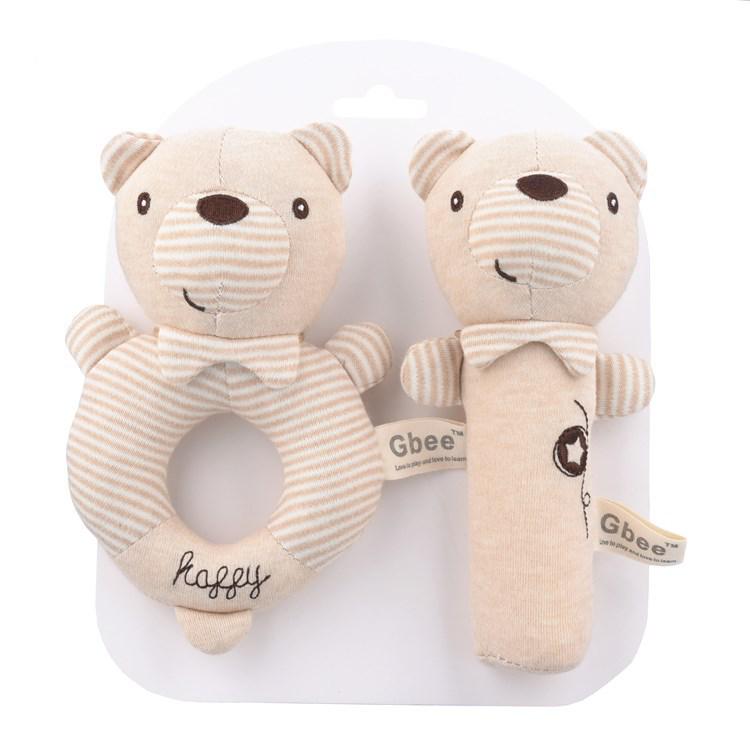 Organic Cotton Wooden Animal Ring Rattle & Baby Comfort Doll Gift Set
