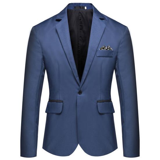 Formal Blazer Solid Color Turndown Collar One Button Four Seasons Slim Fit Pockets Suit Jacket for Wedding