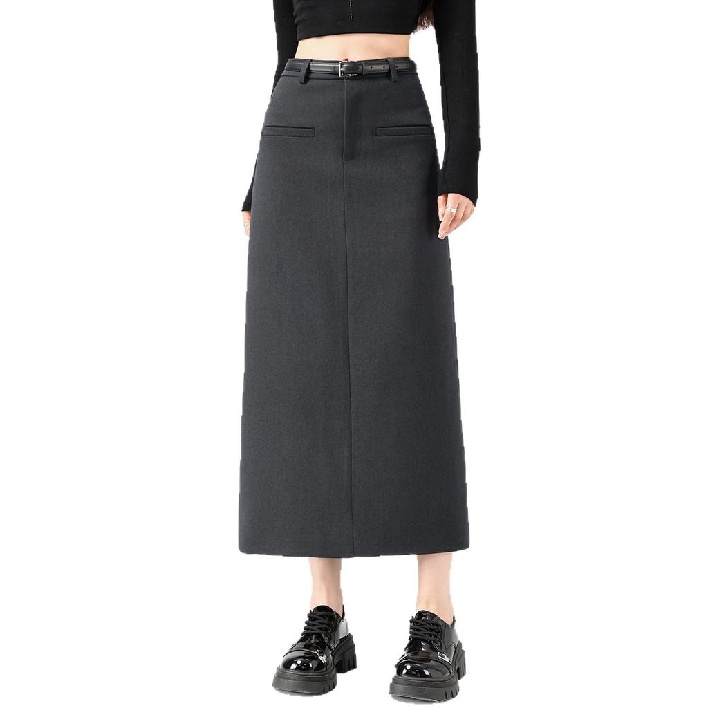 Gray High-End Slimming Skirt for Women - Spring 2026 Arrival, Versatile Temperament, Slit, Hip-Hugging, Mid-Length Skirt