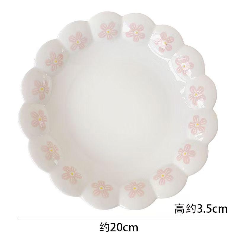 8-inch Irregular Ceramic Kitchen Tableware Lovely Pink Petal Household Ceramic Dinner Plate Lace Soup Plate  Deep Fruit Plate