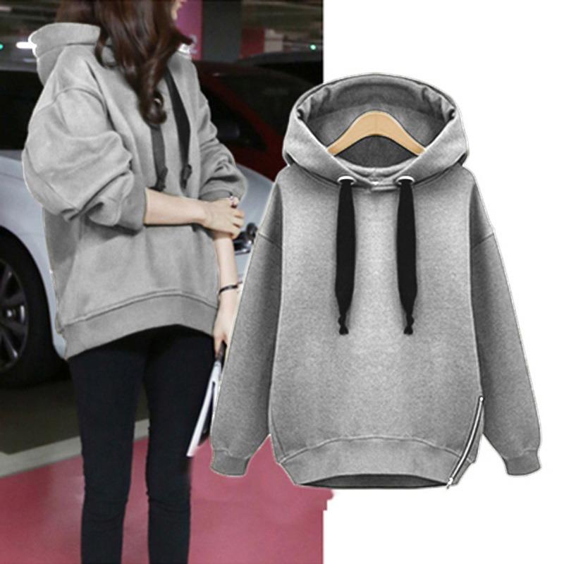 Damen Herbst Winter Lockerer Kapuzenpullover Große Größe Plus Samt Dick Strickpullover Mittellanger Übermantel