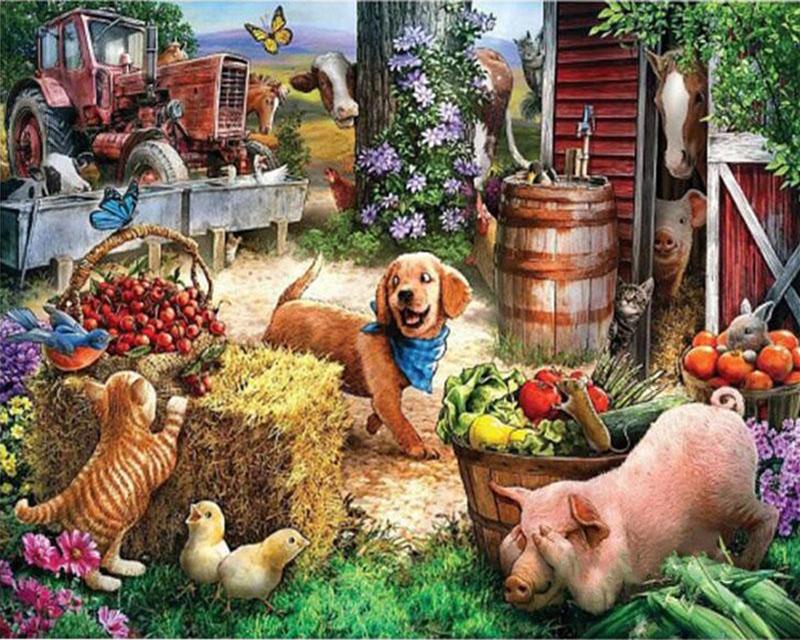 מקדחה מלאה ציור יהלומי מרובע חלום מנגרובים נוף תמונה של יהלומי ריינסטון רקמת זאב סוס בעל חיים תפר צלב דקור לבית