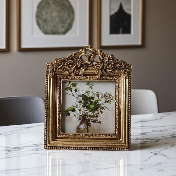 Antique Ornate Photo Frame with Florals Relief Retro Picture Frame Wall and Tabletop Display for Home Decors Art Gallery