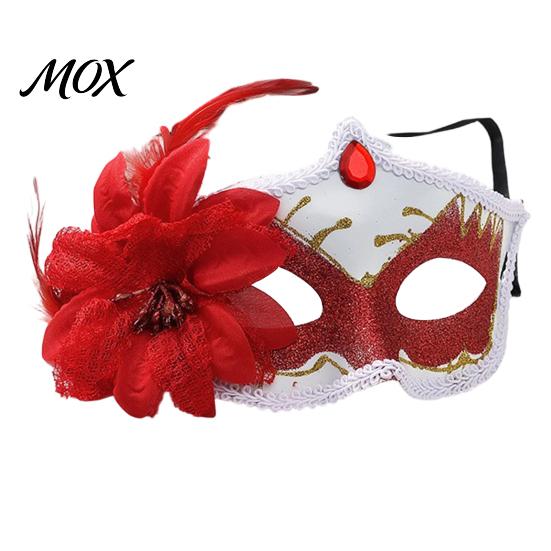 Fancy Dress Accessory Masquerade Masque for Women, Glitter Venetian Half Face with Side Floral Party Flower And Feather Halloween Costume, Mardi Gras,