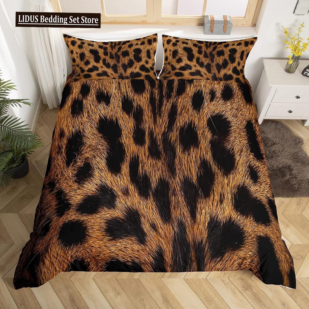 Animal Fur Pattern Duvet Cover Set Tiger Lion Cow Leopard Polyester Comforter Cover With Pillowcase King Queen Size Bedding Set