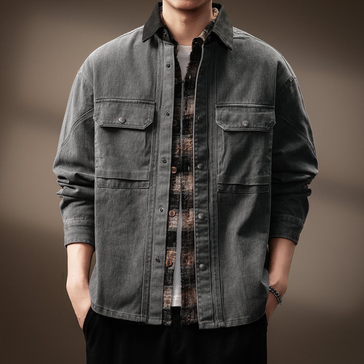 

Men s Retro American Heavyweight Workwear Shirt Jacket - Autumn 2025 S fits 90-110 Jin