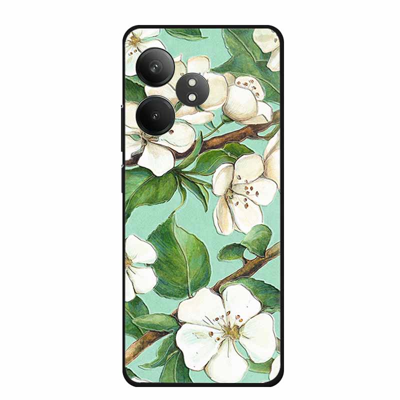 3D Emboss Case For Realme Narzo N61 Note 60 50 Realme GT 6 6T Neo6 SE C61 C63 Phone Case Flowers Black Silicone Soft Back Cover