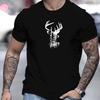 Men's Summer 100%  Fashionable Casual Loose Sports Deer Head Pattern Printed Round Neck Short Sleeved T-shirt Top