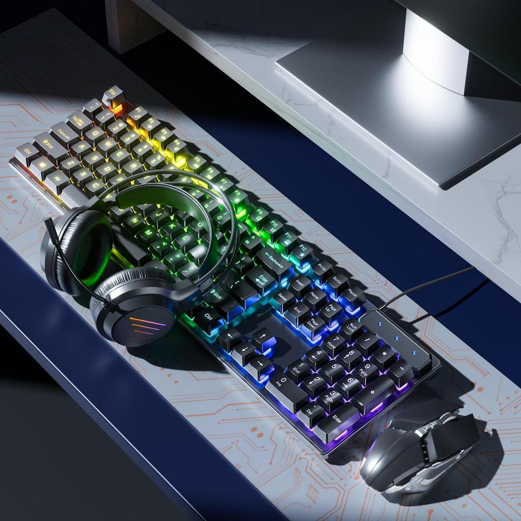 Mechanical Desktop Gaming Keyboard & Mouse Set for PC and Laptop